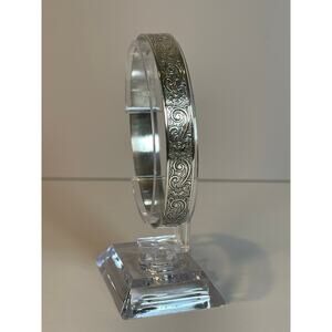 Mexico 925 Sterling Silver Scroll Stamped Bangle Bracelet Size 8, 17.05g